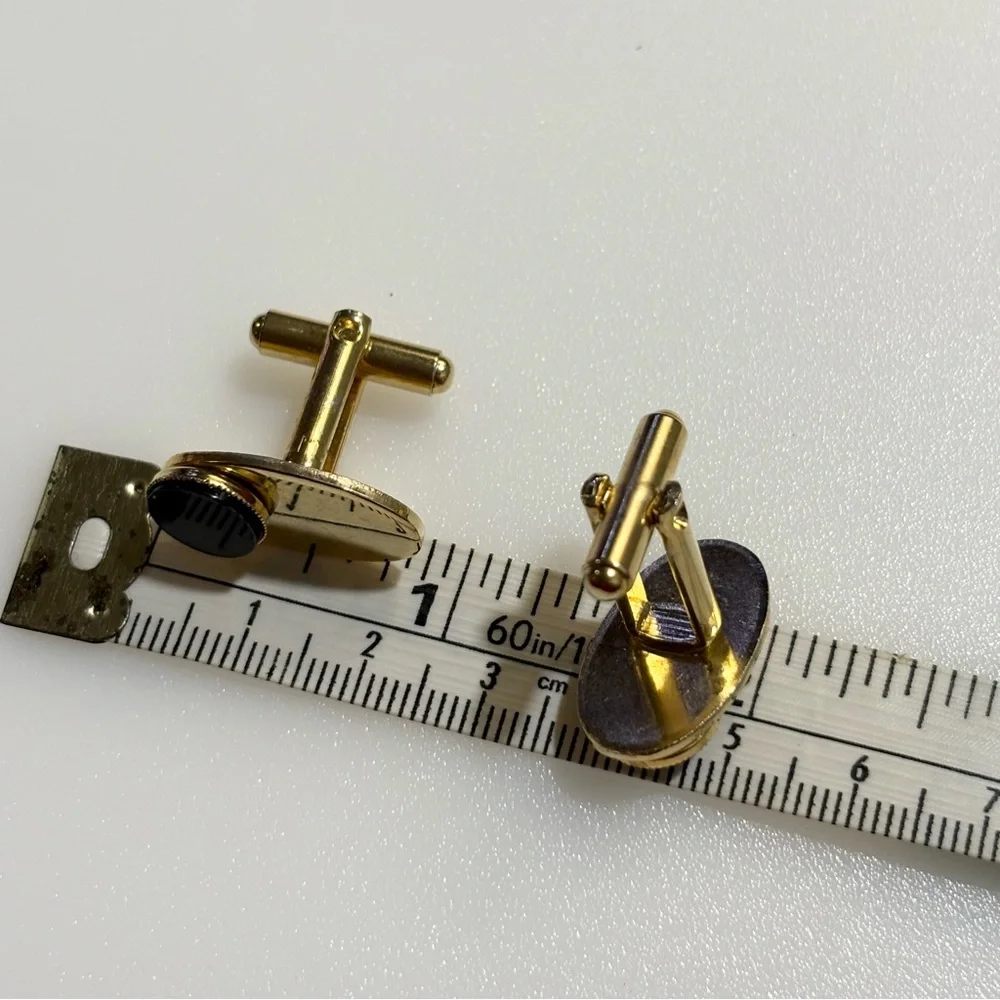Cuff Links Gold Tone with Black Stone Accents